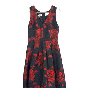 Eliza J Women’s Black Red Floral Sleeveless V-Neck Romantic Dress Size 8